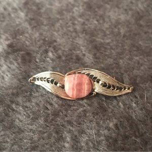 Vintage Silvertone & Stone Brooch Pin